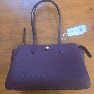 Tory Burch Robinson Small Pebbled Leather Tote in Claret